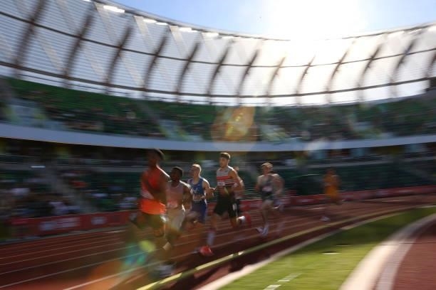 Athletes run in the first round of the Men's 800 Meters during day one of the 2020 U.S. Olympic Track & Field Team Trials at Hayward Field on June...