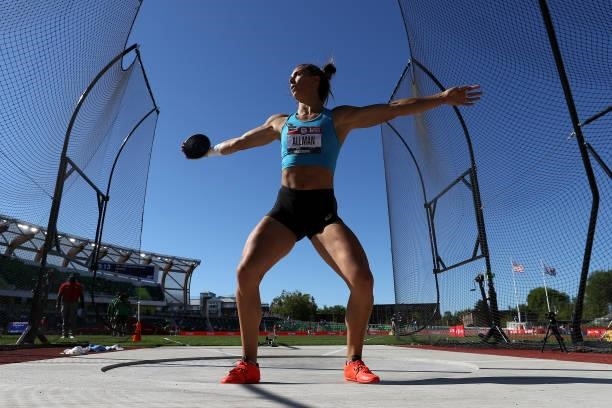 Valarie Allman competes Women's Discus Throw Qualifying during day one of the 2020 U.S. Olympic Track & Field Team Trials at Hayward Field on June...