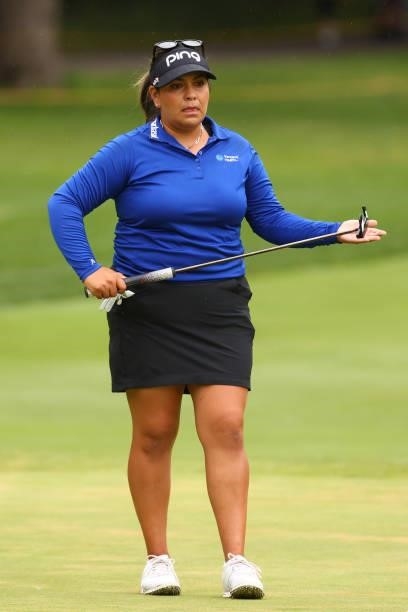 Lizette Salas on the third green during round three of the Meijer LPGA Classic for Simply Give at Blythefield Country Club on June 19, 2021 in Grand...