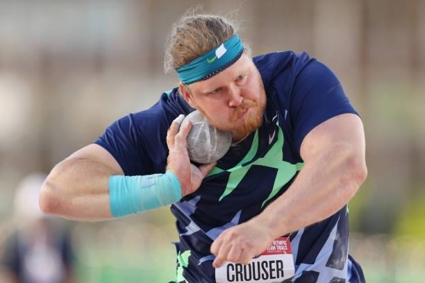 Ryan Crouser competes in the Men's Shot Put final during day one of the 2020 U.S. Olympic Track & Field Team Trials at Hayward Field on June 18, 2021...