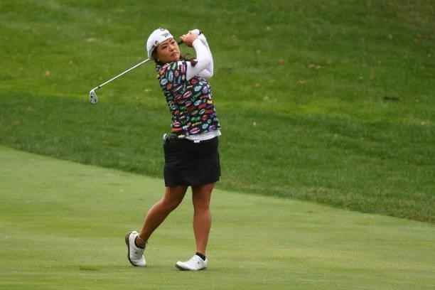 Christina Kim hits from the third fairway during round three of the Meijer LPGA Classic for Simply Give at Blythefield Country Club on June 19, 2021...