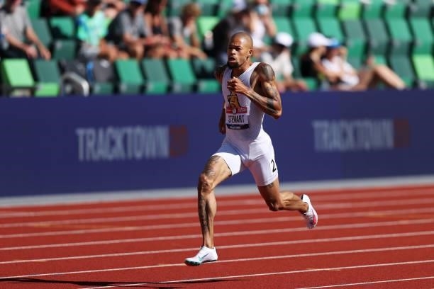 Trevor Stewart runs in the first round of the Men's 400 Meters during day one of the 2020 U.S. Olympic Track & Field Team Trials at Hayward Field on...
