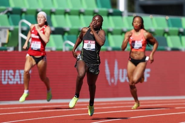 Lynna Irby competes in the first round of the Women's 400 Meter during day one of the 2020 U.S. Olympic Track & Field Team Trials at Hayward Field on...