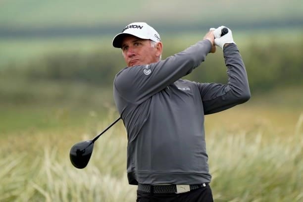 Euan McIntosh of Scotland in action during the second round of the Farmfoods Legends European Links Championship hosted by Ian Woosnam at Trevose...