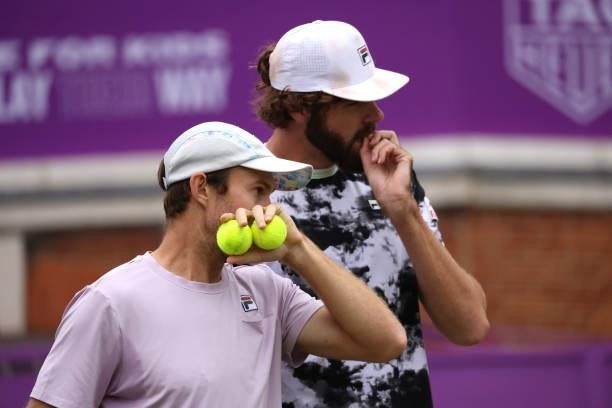 Reilly Opelka of USA and John Peers of Australia during their Semi-final match against Alex de Minaur of Australia and Cameron Norrie of Great...