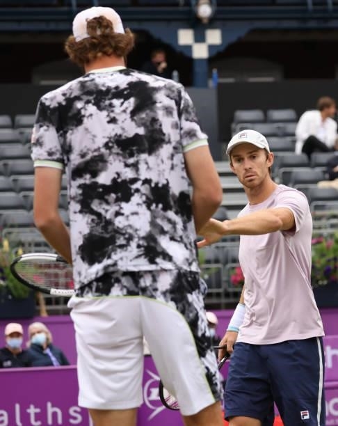 Reilly Opelka of USA and John Peers of Australia during their Semi-final match against Alex de Minaur of Australia and Cameron Norrie of Great...
