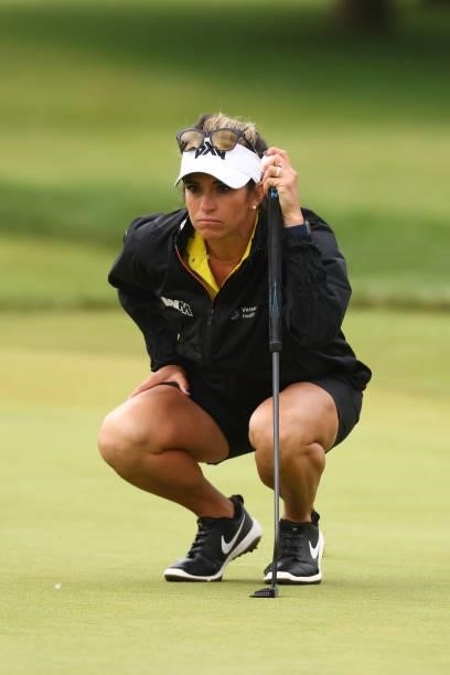 Gerina Piller on the ninth green during round three of the Meijer LPGA Classic for Simply Give at Blythefield Country Club on June 19, 2021 in Grand...