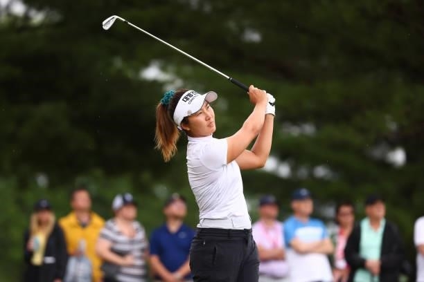 Su Oh of Australia hits her tee shot on the 11th hole during round three of the Meijer LPGA Classic for Simply Give at Blythefield Country Club on...