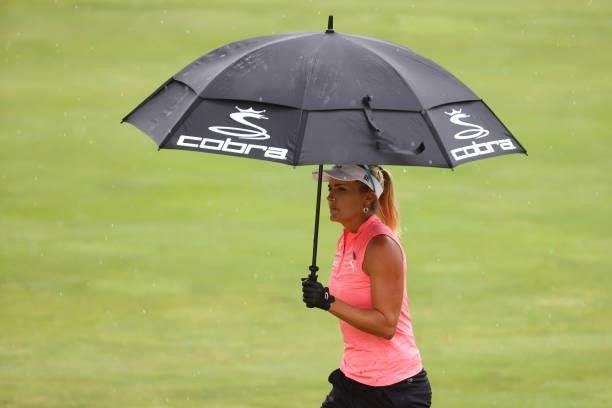 Lexi Thompson walks to the green on the 16th hole during round three of the Meijer LPGA Classic for Simply Give at Blythefield Country Club on June...