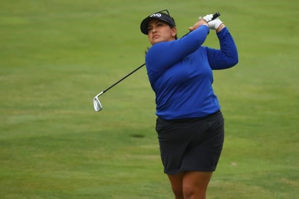 Lizette Salas hits her second shot on the 16th hole during round three of the Meijer LPGA Classic for Simply Give at Blythefield Country Club on June...