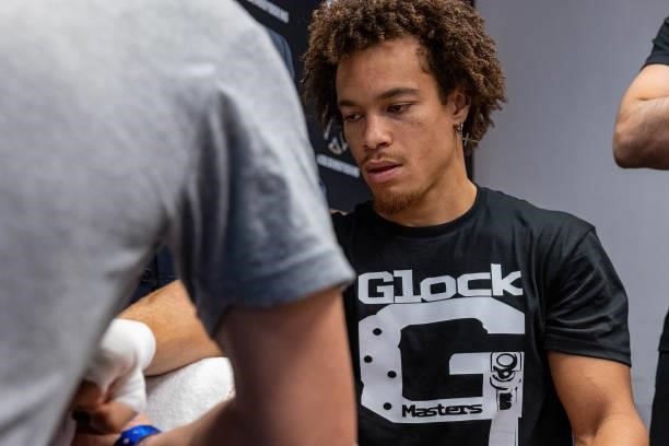 Blair Cobbs gets his wrist taped for his fight with Brad Solomon at Don Haskins Center on June 19, 2021 in El Paso, Texas.