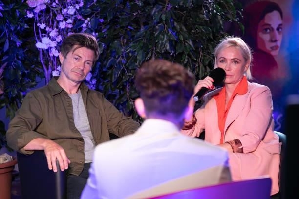 Ludovic Bergery and Emmanuelle Beart attend the Closing ceremony of the Plurielles Festival At Cinema Majestic on June 19, 2021 in Compiegne, France.
