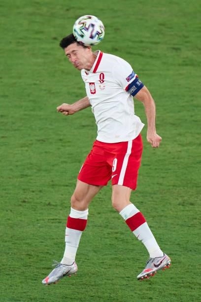 Robert Lewandowski of Poland in action during the UEFA Euro 2020 Championship Group E match between Spain and Poland at Estadio La Cartuja on June...