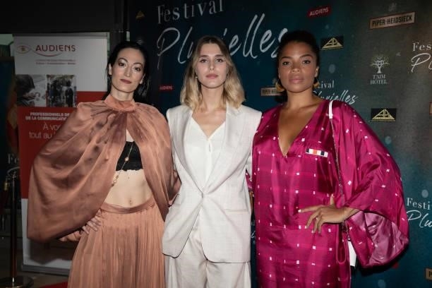 Laetitia Eido, Gaia Weis and Jina Djemba attend the closing ceremony of the Plurielles Festival At Cinema Majestic on June 19, 2021 in Compiegne,...