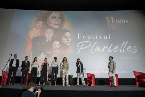 Olivier Lallart, Kevin Elarbi, Anne-Claire Dolivet, Vanessa Djian, Annabelle Lengronne, Romain Brau, Anne Parillaud and Quentin Delcourt attend the...