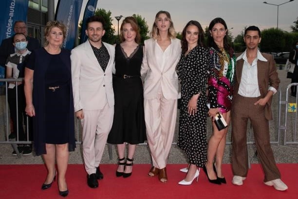Laurence Meunier, Quentin Delcourt, Sarah Stern, Gaia Weiss, Anastasia Mikova, Anissa Bonnefont and Djanis Bouzyani attend the closing ceremony of...