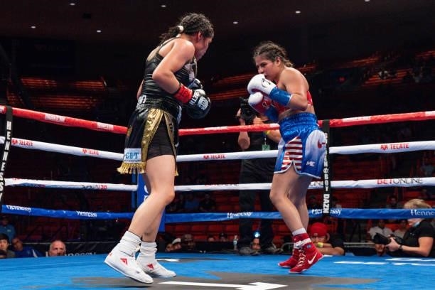 Marlen Esparza fights Ibeth Zamora at Don Haskins Center on June 19, 2021 in El Paso, Texas.