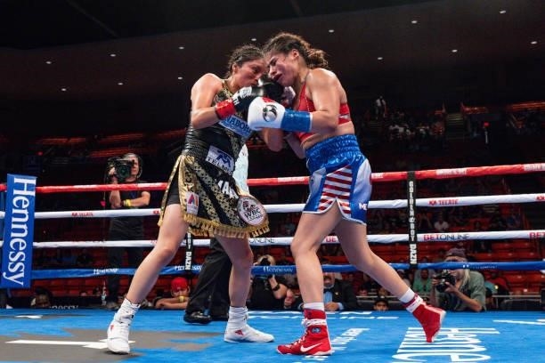 Marlen Esparza fights Ibeth Zamora at Don Haskins Center on June 19, 2021 in El Paso, Texas.