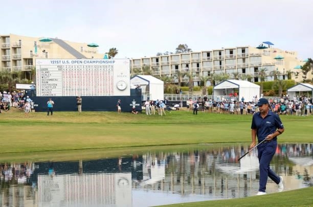 Richard Bland of England walks up the 18th hole during the third round of the 2021 U.S. Open at Torrey Pines Golf Course on June 19, 2021 in San...