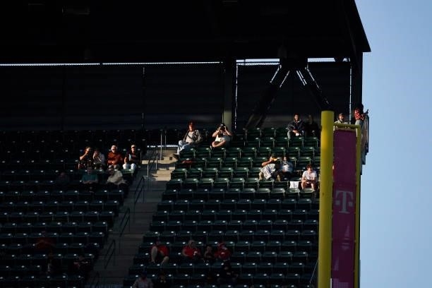 Fans look on from left field during the game between the San Francisco Giants and the Philadelphia Phillies at Oracle Park on June 18, 2021 in San...