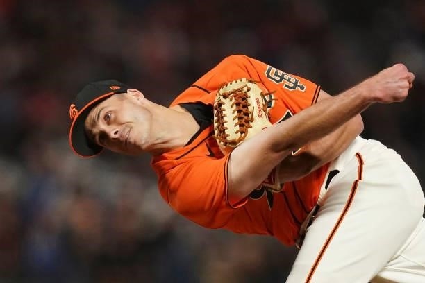 Tyler Rogers of the San Francisco Giants pitches against the Philadelphia Phillies during the eighth inning at Oracle Park on June 18, 2021 in San...