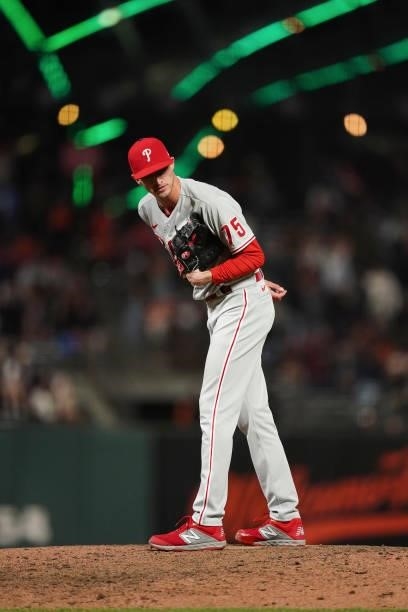 Connor Brogdon of the Philadelphia Phillies pitches against the San Francisco Giants at Oracle Park on June 18, 2021 in San Francisco, California.