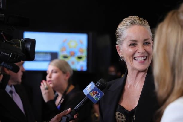 Sharon Stone is interviewed on the red carpet at the "Untitled: Dave Chappelle Documentary