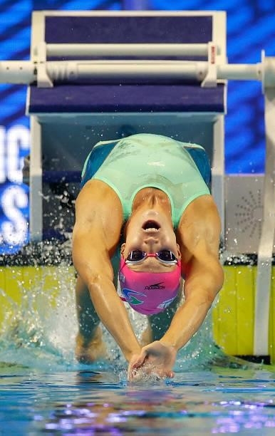 Regan Smith of the United States competes in the Women’s 200m Backstroke Final during Day Seven of the 2021 U.S. Olympic Team Swimming Trials at CHI...