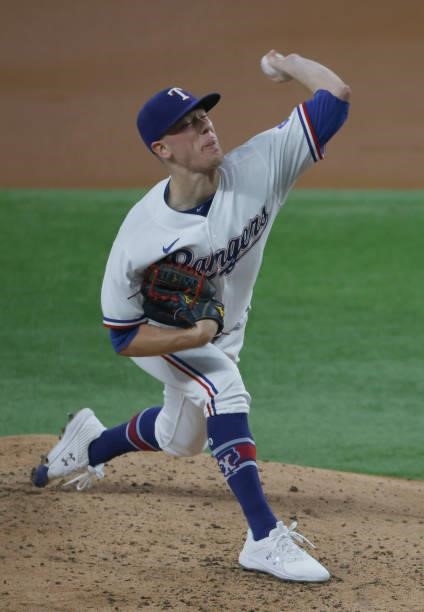 Kolby Allard of the Texas Rangers delivers against the Minnesota Twins during the second inning at Globe Life Field on June 19, 2021 in Arlington,...