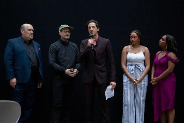 Glenn Fleshler, Paul Solet, Adrien Brody, Chandler Air-Dupontand Michelle Wilson speak at the opening of 'Clean' Premiere during 2021 Tribeca...