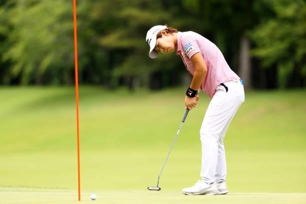 Lala Anai of Japan holes the birdie putt on the 5th green during the final round of Nichirei Ladies at Sodegaura Country Club Shinsode Course on June...