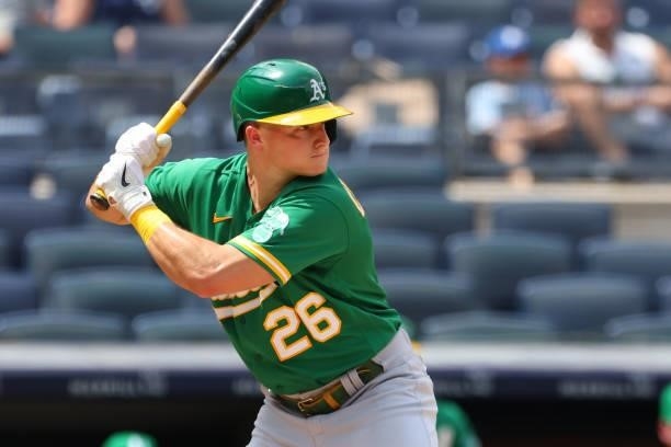 Matt Chapman of the Oakland Athletics in action against the New York Yankees during a game at Yankee Stadium on June 19, 2021 in New York City.