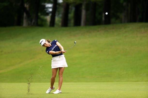 Risa Murata of Japan hits her second shot on the 5th hole during the final round of Nichirei Ladies at Sodegaura Country Club Shinsode Course on June...