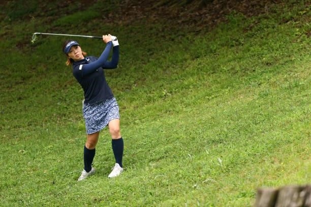 Rumi Yoshiba of Japan hits her second shot on the 5th hole during the final round of Nichirei Ladies at Sodegaura Country Club Shinsode Course on...