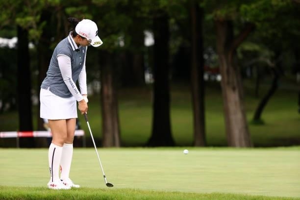 Kotone Hori of Japan chips onto the 18th green during the final round of Nichirei Ladies at Sodegaura Country Club Shinsode Course on June 20, 2021...