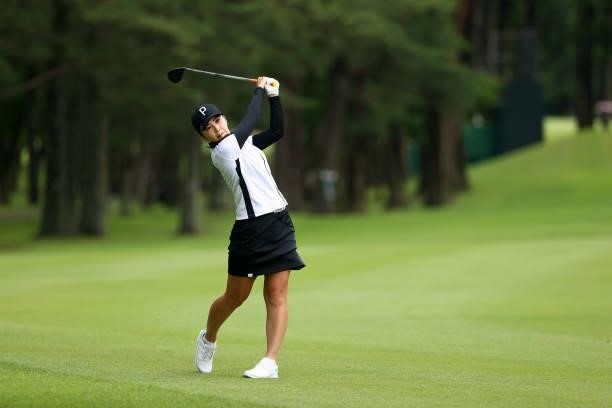Erika Kikuchi of Japan hits her second shot on the 18th hole during the final round of Nichirei Ladies at Sodegaura Country Club Shinsode Course on...