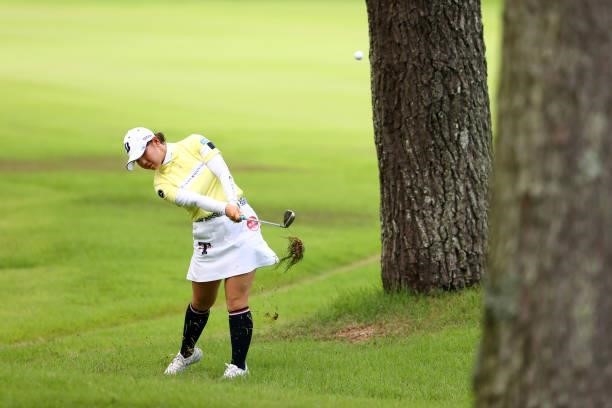 Yuri Yoshida of Japan hits her third shot on the 16th hole during the final round of Nichirei Ladies at Sodegaura Country Club Shinsode Course on...
