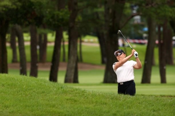 Jiyai Shin of South Korea hits her second shot on the 18th hole during the final round of Nichirei Ladies at Sodegaura Country Club Shinsode Course...