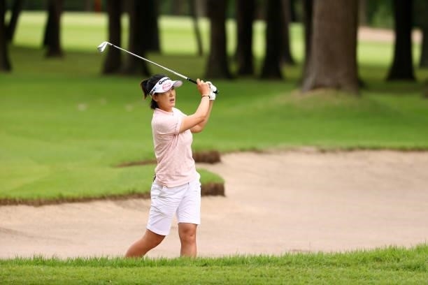 Mi-jeong Jeon of South Korea hits her second shot on the 18th hole during the final round of Nichirei Ladies at Sodegaura Country Club Shinsode...
