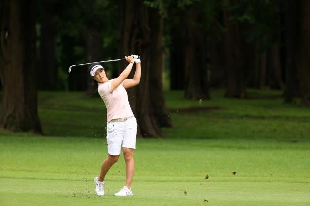 Mi-jeong Jeon of South Korea hits her third shot on the 18th hole during the final round of Nichirei Ladies at Sodegaura Country Club Shinsode Course...