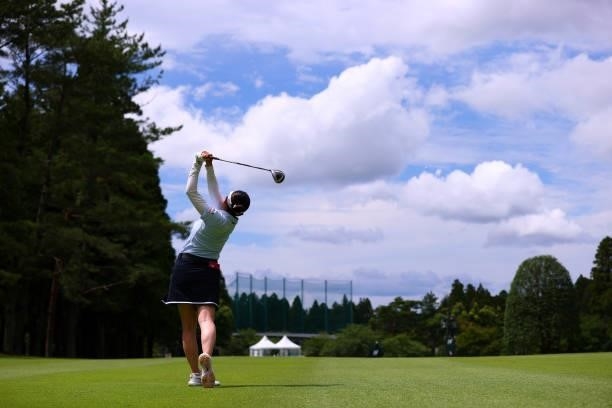 Sumika Nakasone of Japan hits her second shot on the 18th hole during the final round of Nichirei Ladies at Sodegaura Country Club Shinsode Course on...