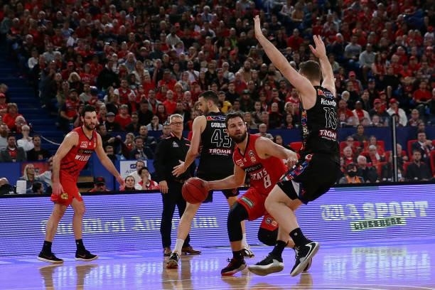 Mitchell Norton of the Wildcats looks to pass the ball during game two of the NBL Grand Final Series between the Perth Wildcats and Melbourne United...