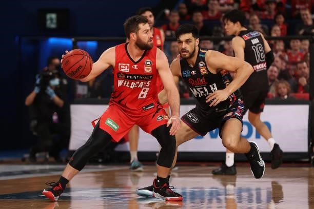 Mitchell Norton of the Wildcats controls the ball against Shea Ili of Melbourne United during game two of the NBL Grand Final Series between the...