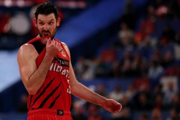 Kevin White of the Wildcats looks on during game two of the NBL Grand Final Series between the Perth Wildcats and Melbourne United at RAC Arena, on...