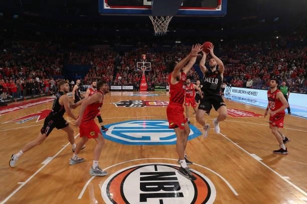David Barlow of Melbourne United puts a shot up during game two of the NBL Grand Final Series between the Perth Wildcats and Melbourne United at RAC...