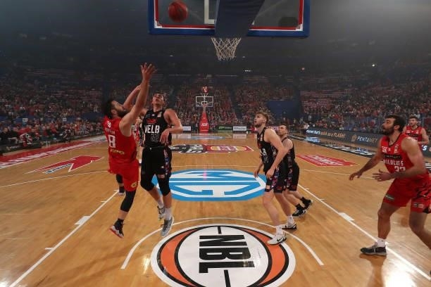 Mitchell Norton of the Wildcats goes to the basket during game two of the NBL Grand Final Series between the Perth Wildcats and Melbourne United at...