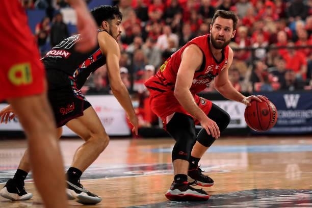 Mitchell Norton of the Wildcats looks to pass the ball during game two of the NBL Grand Final Series between the Perth Wildcats and Melbourne United...