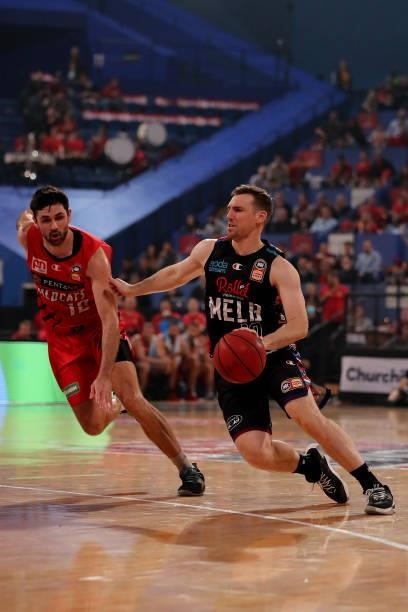 Mitch McCarron of Melbourne United drives to the basket during game two of the NBL Grand Final Series between the Perth Wildcats and Melbourne United...