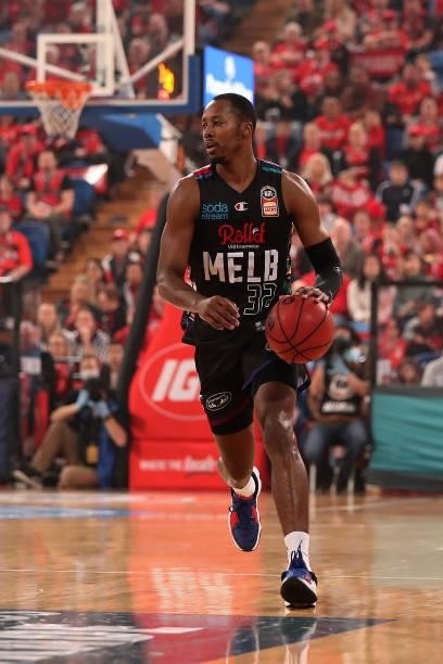 Scotty Hopson of Melbourne United brings the ball up the court during game two of the NBL Grand Final Series between the Perth Wildcats and Melbourne...
