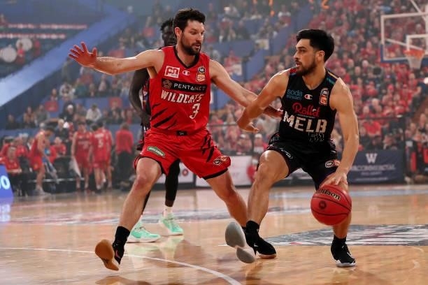 Shea Lli of Melbourne United looks to pass the ball during game two of the NBL Grand Final Series between the Perth Wildcats and Melbourne United at...